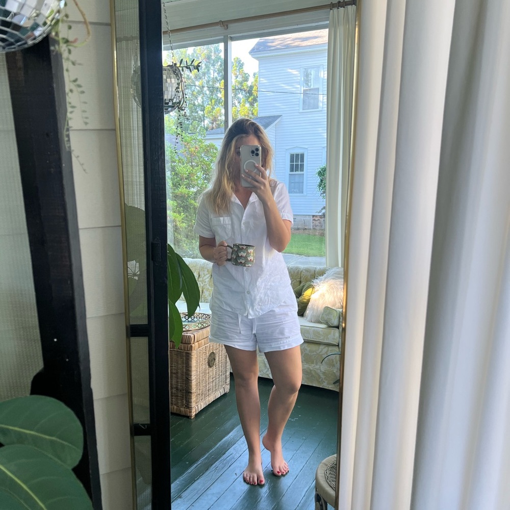 Petite Plume White Cotton Twill Pajama short set